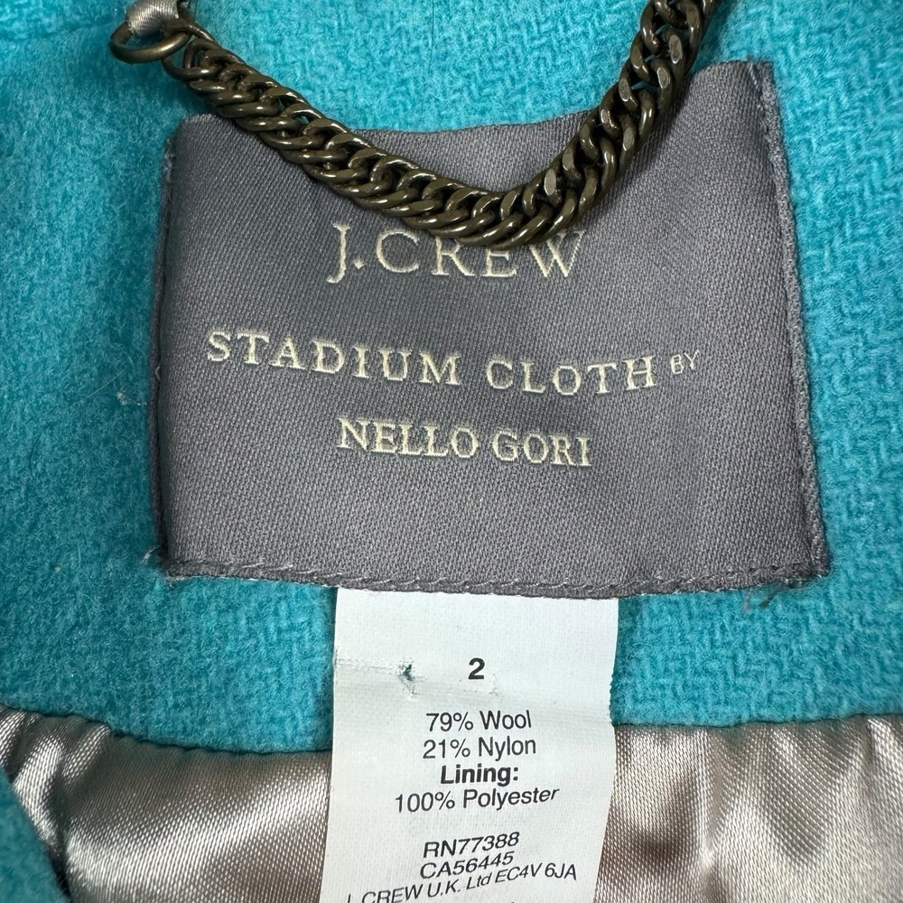 J. Crew Wool Stadium Cloth by Nello Gori Majesty‎ Peacoat Turquoise Aqua Sz 2 - Picture 4 of 7